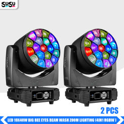 0 Tax 2Pcs LED Beam+Wash Big Bees Eyes 19x40W RGBW Zoom Moving Head Lighting DJ Disco Wedding Party Stage Effect Equipment