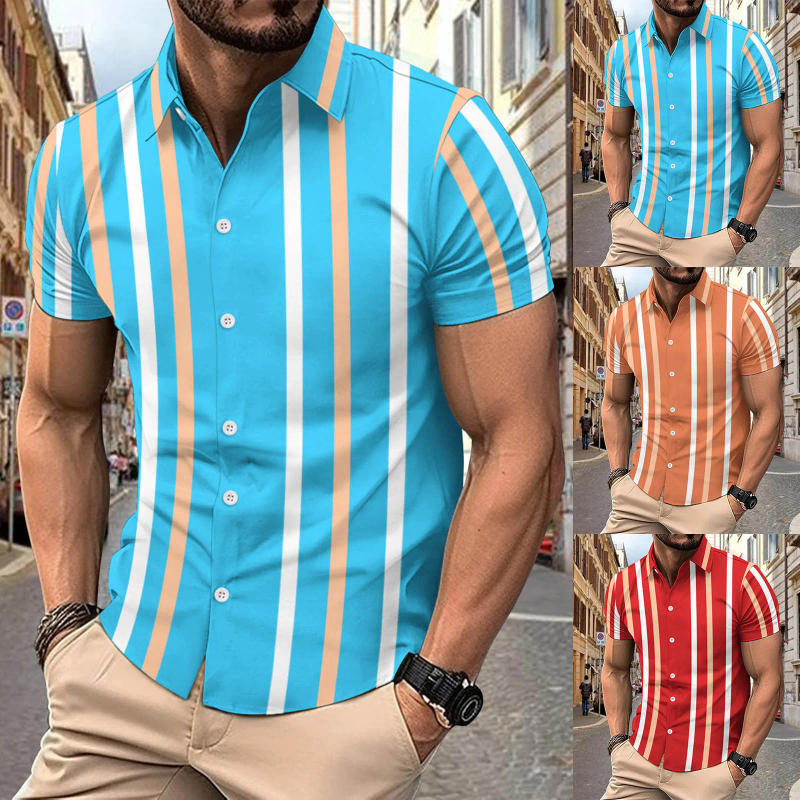 Description Picture 2 of itemSummer Hawaiian Shirts 3d Printed Striped Sexy Men Women Clothing Men'S Vocation Lapel Camisa Fashion Beach Short Sleeve Blouse