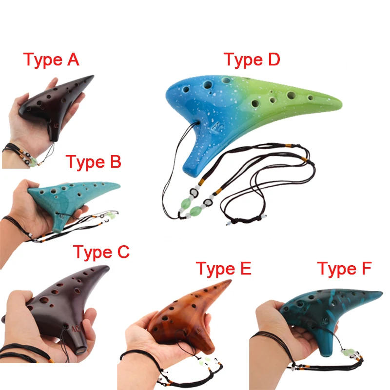 Description Picture 2 of item12 Holes Ocarina Zelda Alto ToneC Smoked Burn Ceramic Ocarina Flute with Song Book Neck Cord Carry Bag Musical Instruments