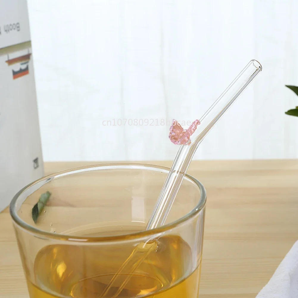 Description Picture 5 of itemNew Reusable Glass Straws With Butterfly Eco Friendly Drinking Straws With Clean Brush For Smoothies Cocktails Bar