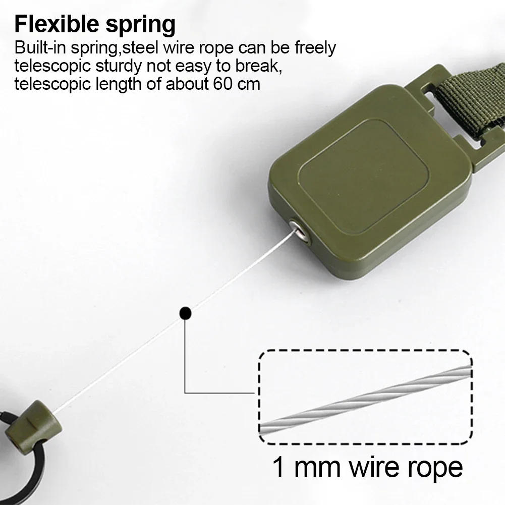 Description Picture 4 of item60cm High Quality Steel Wire Retractable Badge Reels Multi-purpose Tactical Backpack Hooks Outdoor Fishing Climbing Accessories