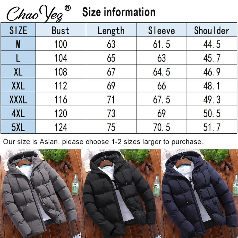 Description Picture 2 of itemDIY Custom Logo Winter Warm Thick Men Jacket Casual Parkas Hoodie Cotton Zipper Warm Korean Style Fitness Fashion Men's Coat New