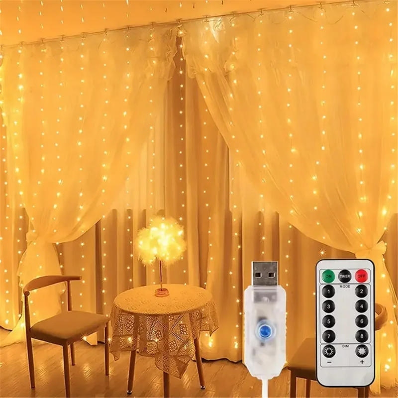 Description Picture 6 of itemCurtain LED String Lights Garland Festival Christmas Decoration USB Remote Control Holiday Wedding Fairy Lights for Bedroom Home