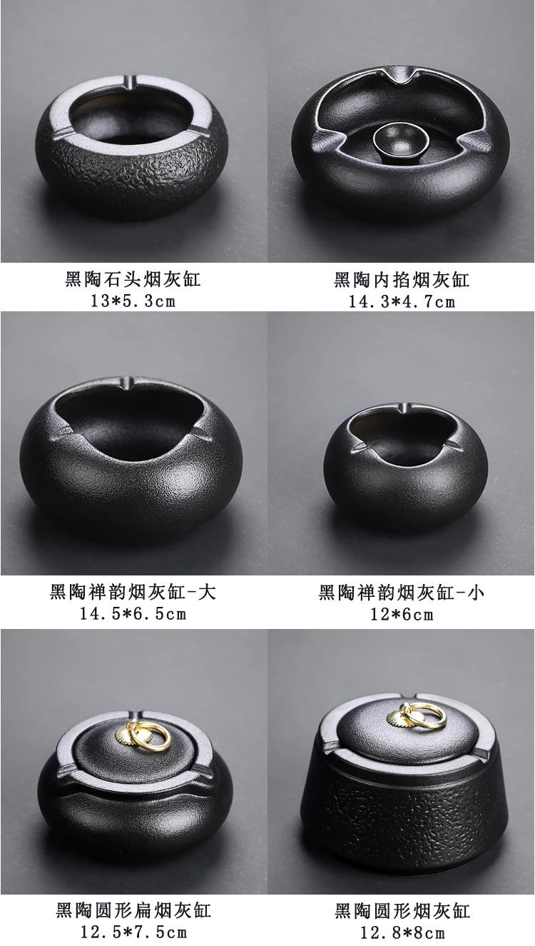 Description Picture 6 of itemBlack Ceramic Ashtray Vintage Home Living Room Tea Table Ceramic Ashtray with Lid Bar Office Decoration Supplies Ashtray