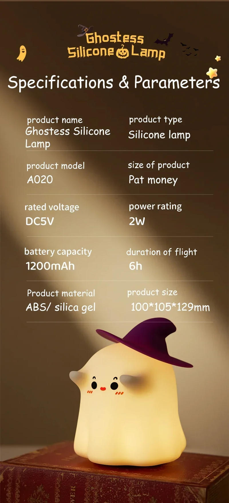 Description Picture 6 of itemPumpkin Halloween Led Night Light Ghost Table Lamp Book Light Cute Cartoon Birthday Gifts for Kids Nursery Bedroom Bedside Sleep