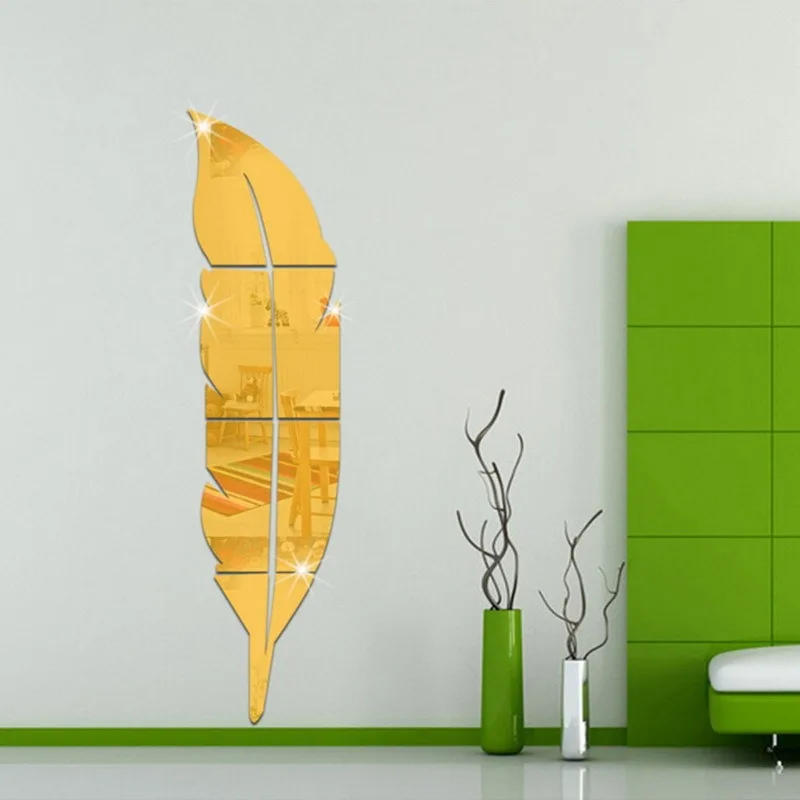 Description Picture 5 of itemFeather Feather 3D Mirror Wall Sticker Living Room Bathroom Bedroom Art Home Decoration DIY Acrylic Decal Mural Wallpaper