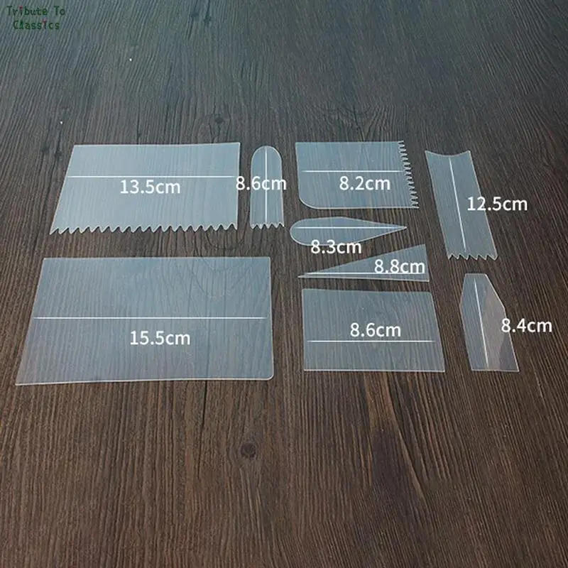 Description Picture 5 of item9Pcs/set Cake Scraper Fondant Mousse Cream Spatula Edge Smoother Cupcake Cake Cutter Pastry Mold Baking Decorating Tools