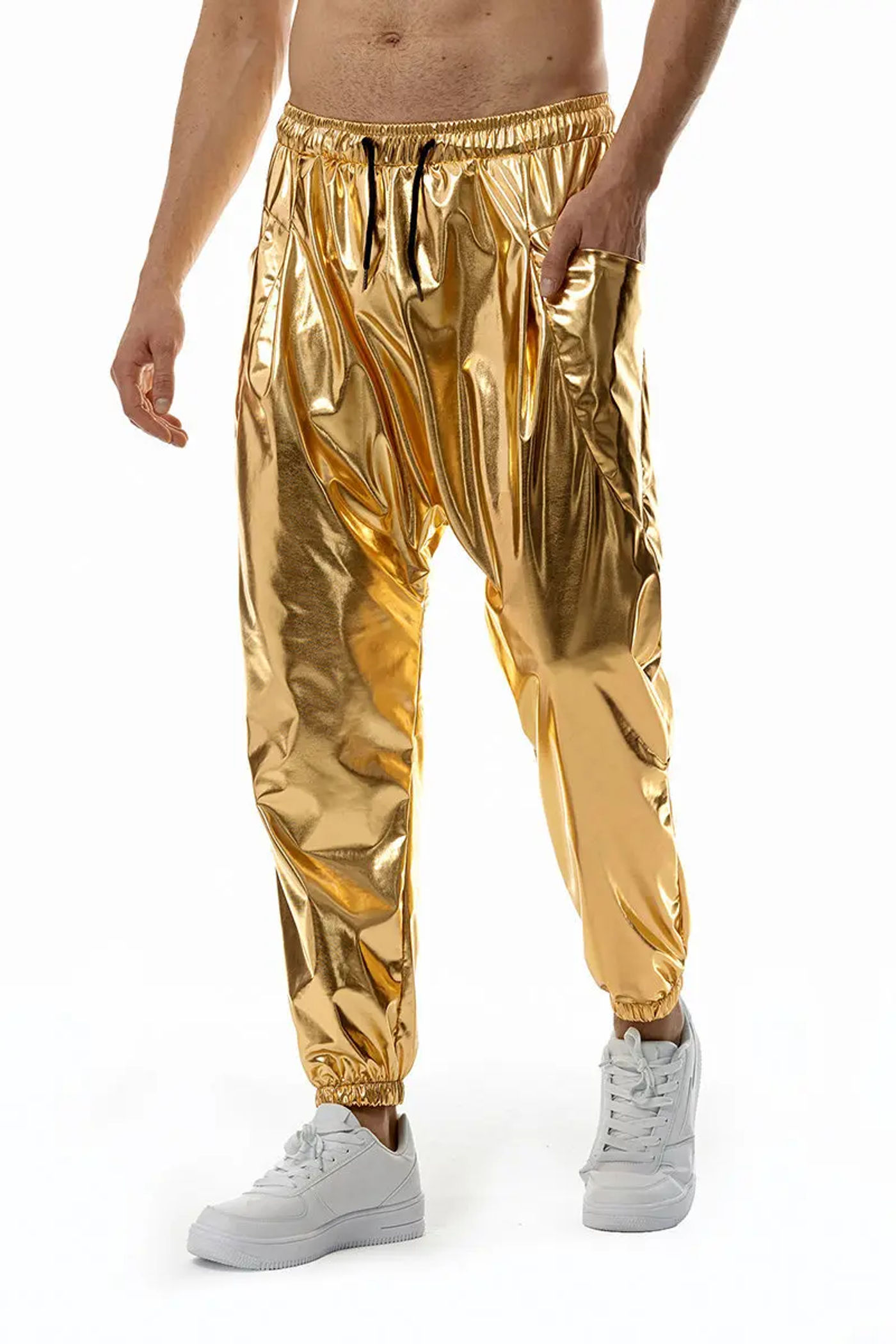Description Picture 3 of itemOldyanup Men Nightclub Style Jogging Pants Fashion Metal Shiny Party Disco Trousers Spring Summer Casual Sports Leggings Pant