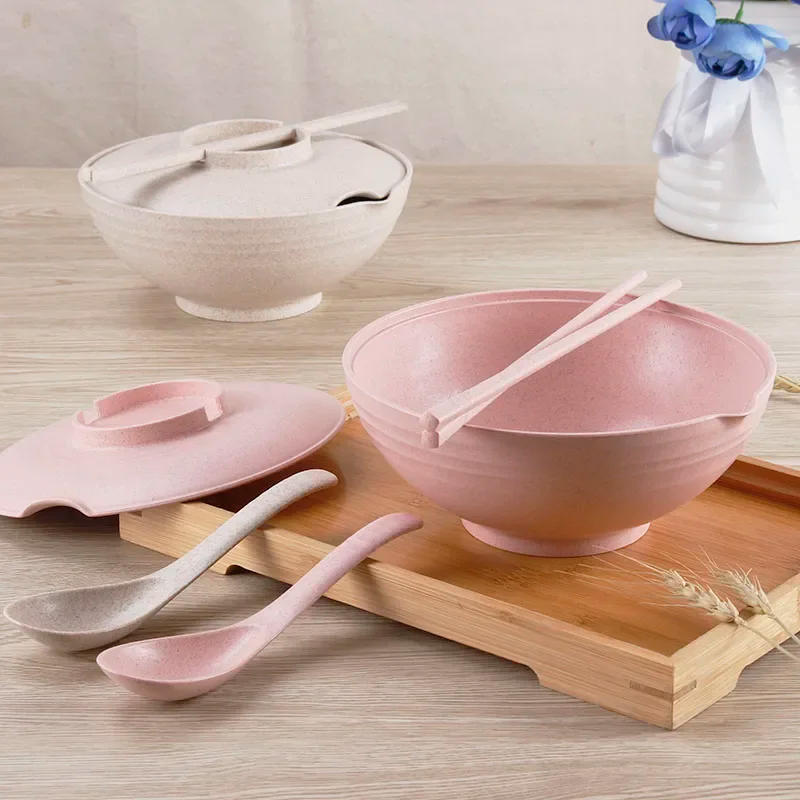 Description Picture 4 of itemHousehold Tableware Set for instant food - 3pcs Wheat Straw Bowl, instant noodles bowl With Lid, Spoons and Chopsticks