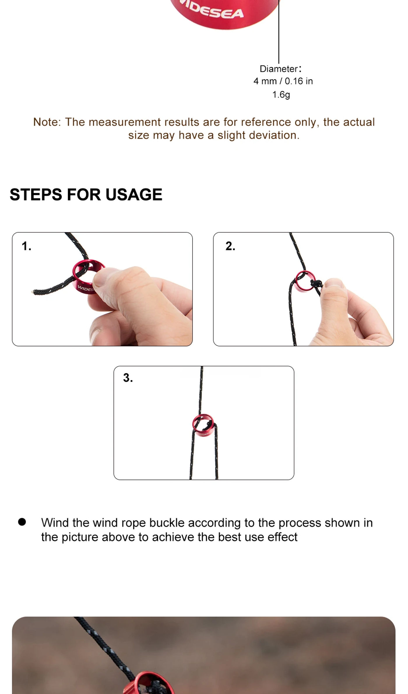 Description Picture 3 of itemWidesea 4pcs Camping Round Tent Wind Rope Buckle Adjustable Hiking Aluminium Alloy Cord Buckles Equipment Outdoor Accessory