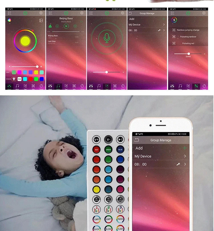 Description Picture 5 of itemMusic Bluetooth RGB Colorful LED Dimmer 1-4 Output Controller Timing Mode with 40 Keys IR Remote Control for 5050 2835 LED Strip