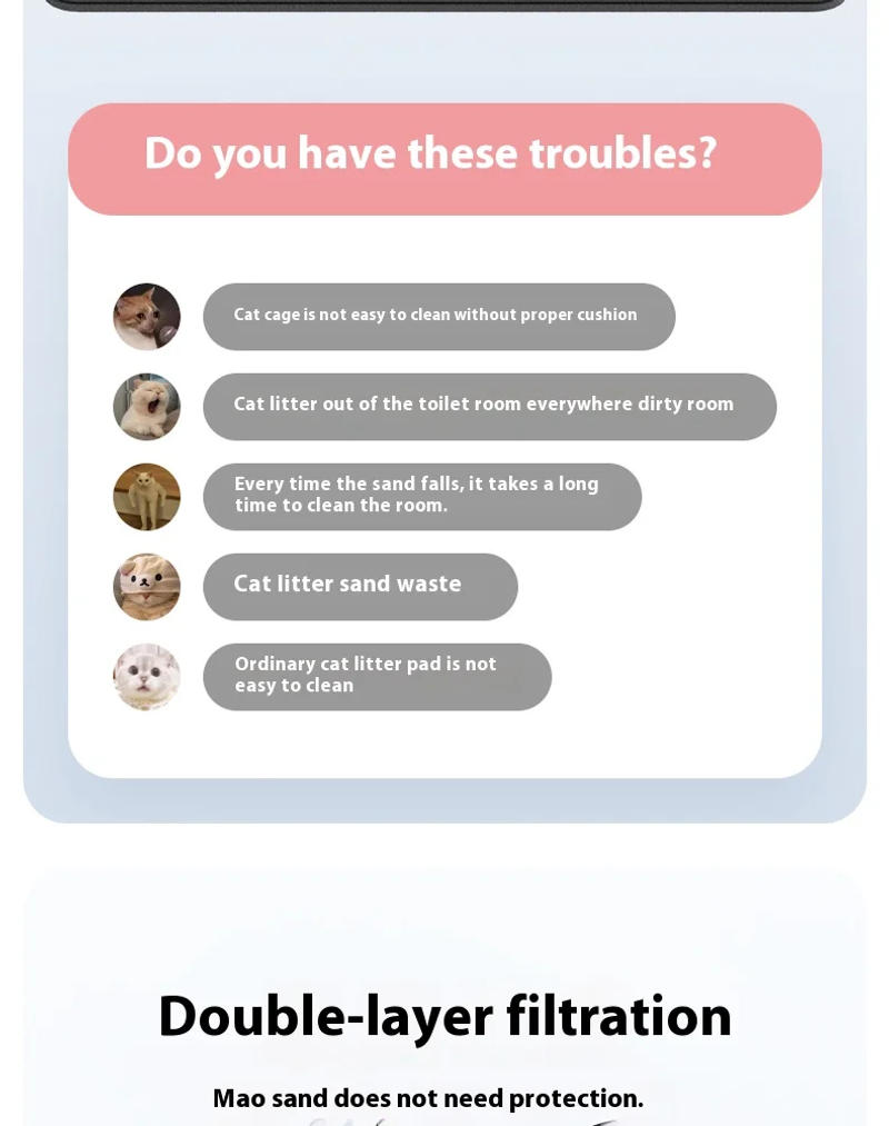 Description Picture 4 of item90CMX60CM Cat Litter Mat Waterproof Double Layer Pet Litter Box Mat Pet Toilet Cat Mat Nonslip Sand Cat Washable Mat Pet Clean