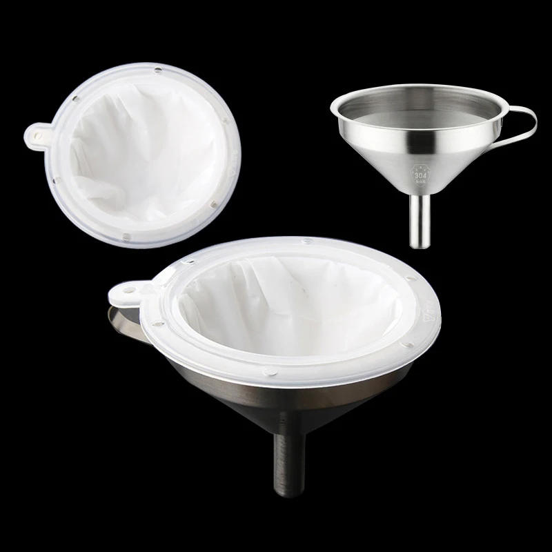 Description Picture 4 of item100/120/200/300/400/450 Mesh Nylon Filter Stainless Steel Funnel For Fruit Milk Traditional Chinese Medicine Oil White Wine