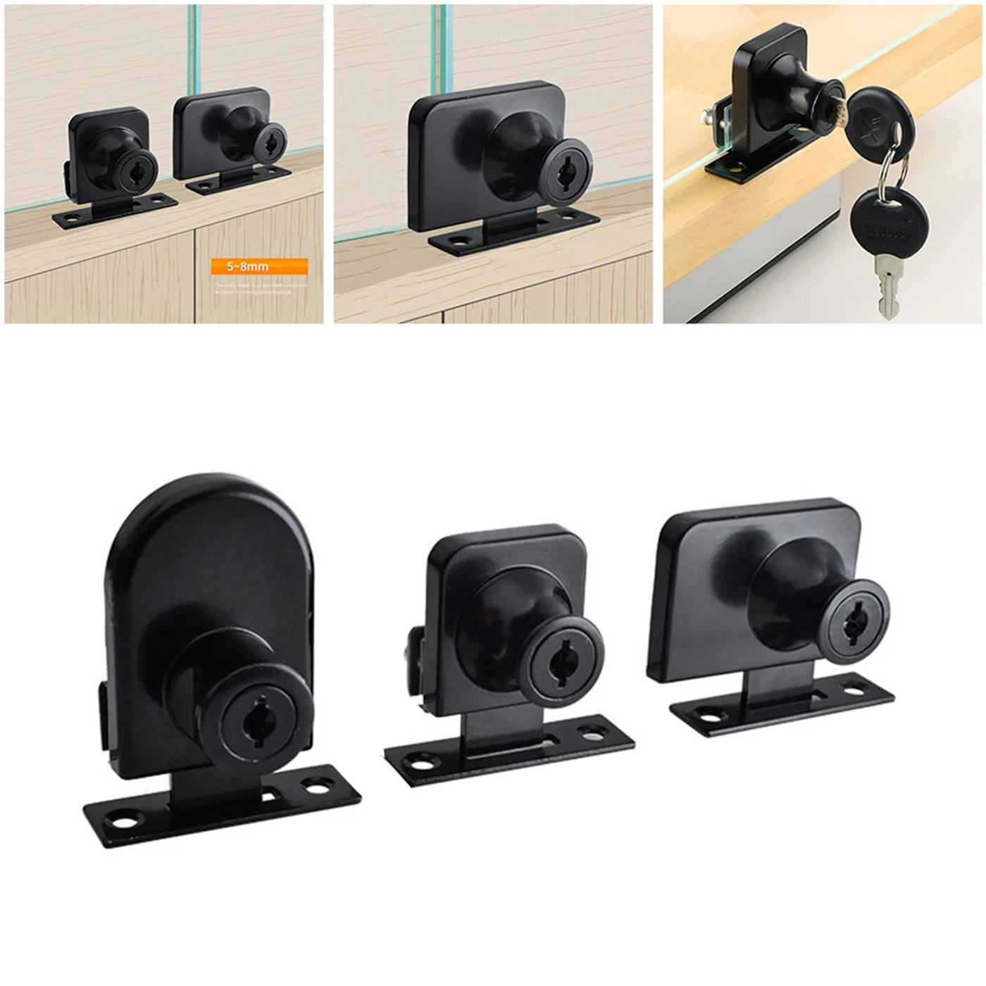 Description Picture 3 of itemShowcase Cabinet Lock Replacement Sliding Door Spare Parts 2x Key Accessories Black Cabinet Display Glass Door