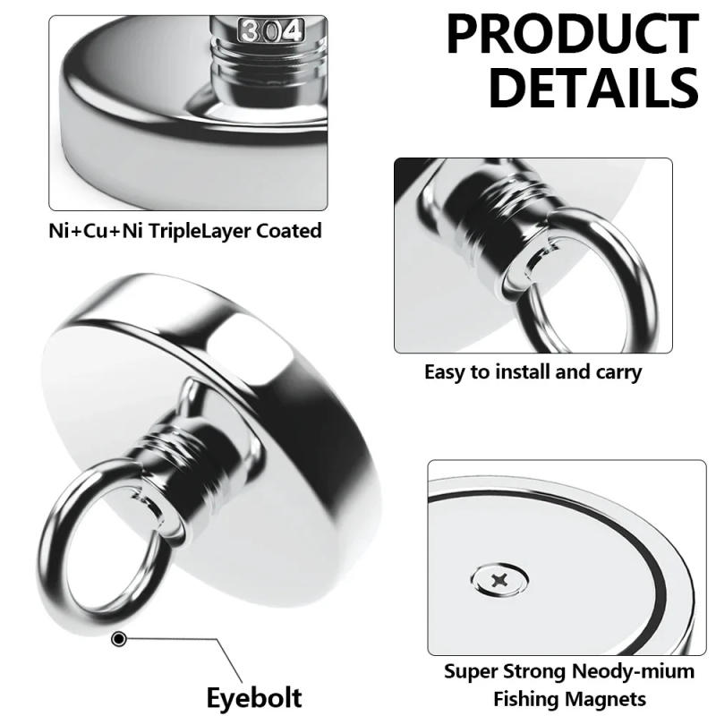 Description Picture 3 of itemSuper Strong Magnets Set Magnet With Countersunk Hole Eyebolt Magnetic Hooks Salvage Fishing Magnet Pot Strong Neodymium Magne