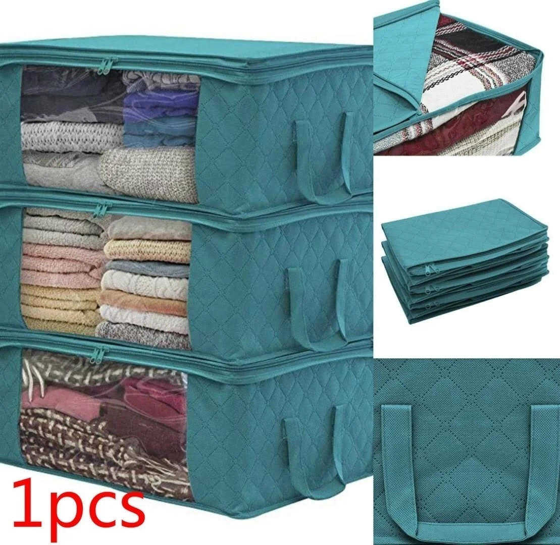 Description Picture 2 of itemNarrow Foldable Clothes Storage Box with Lid Large Capacity Quilt Blanket Closet Storage Organizer Fabric Wardrobe Organizer Box