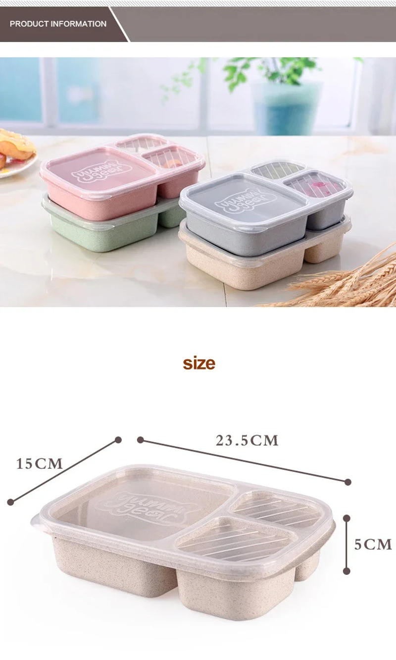 Description Picture 2 of itemWheat Straw Lunch Box Portable Bento Box With Compartment Picnic Bento Box Fruit Container Microwave Oven Dinnerware for Student