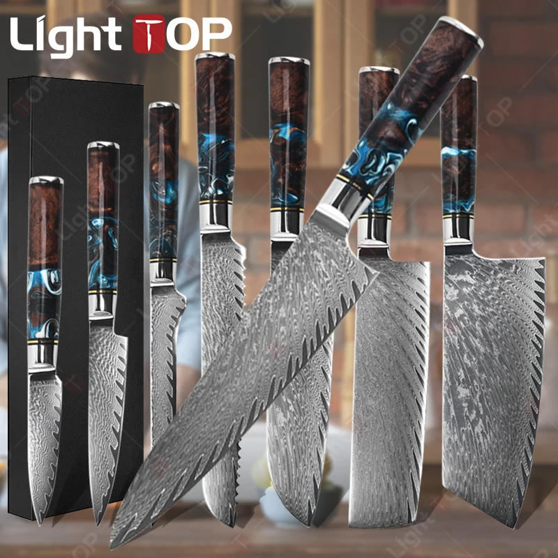 Description Picture 2 of itemProfessional Chef's Knife Set Damascus Steel Chopper Universal Kitchen Knives Bread Slicing Knife Sharp Meat Butcher's Cleaver