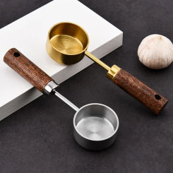 Wooden Handle Measuring Spoon New 10ml Stainless Steel Coffee Spoon Milk Powder Coffee Powder Tea Scoop Home