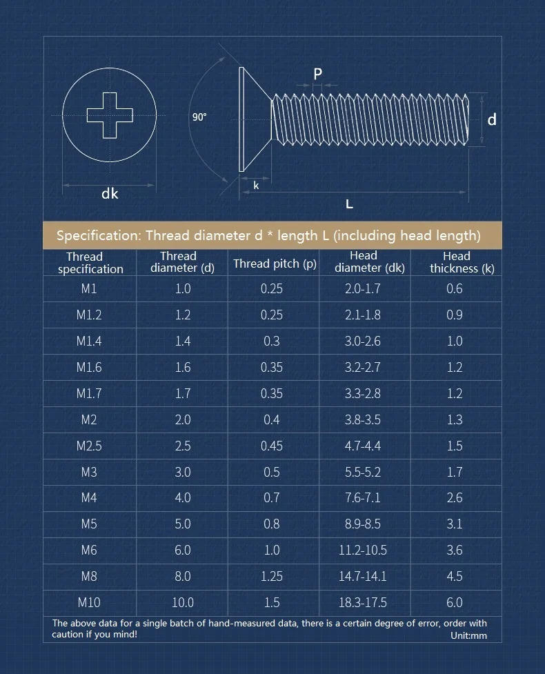 Description Picture 2 of itemM2 M2.5 M3 M4 M5 M6 M8 Brass Cross Phillips Flat Countersunk Head Screw Bolt