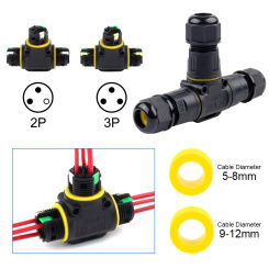 1PCS T-Type 2/3 Pin 3Way Wire Connectors，Quick insertion，with Nylon PA66 and Terminal，IP68 M20T Adapter Waterproof Junction Box