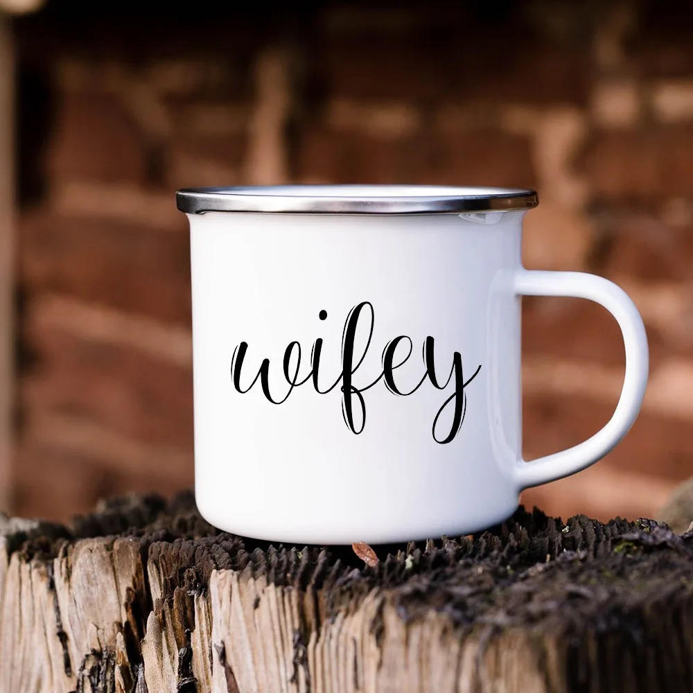 Description Picture 3 of itemGirlfriend Fiancee Wife&boyfriend Fiance Husband Couples Creative Enamel Mugs Outdoor Travel Camping Bonfire Coffee Water Cups
