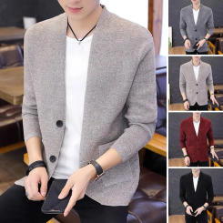 Men Knitted Sweater Elegant Men's Single-breasted Knitwear Coat with Pockets Slim Fit Solid Color Soft Warm Long Sleeve for Fall