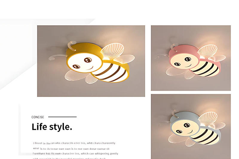 Description Picture 4 of itemChildren's Room Bee Ceiling Light Princess Room Rainbow Cloud Bedroom LED Light Simple Modern Cartoon Light Boys And Girls