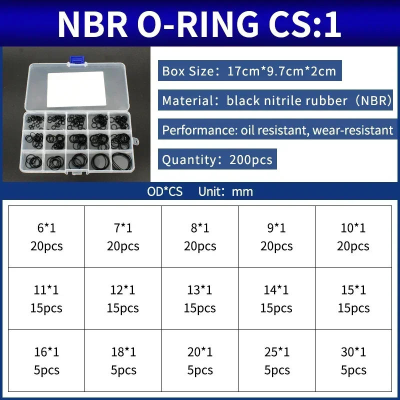 Description Picture 2 of itemBoxcs1mm Boxcs1.2mm boxed nitrile silicone fluorine rubber repair kit sealing waterproof combination kit gasket o-ring faucet