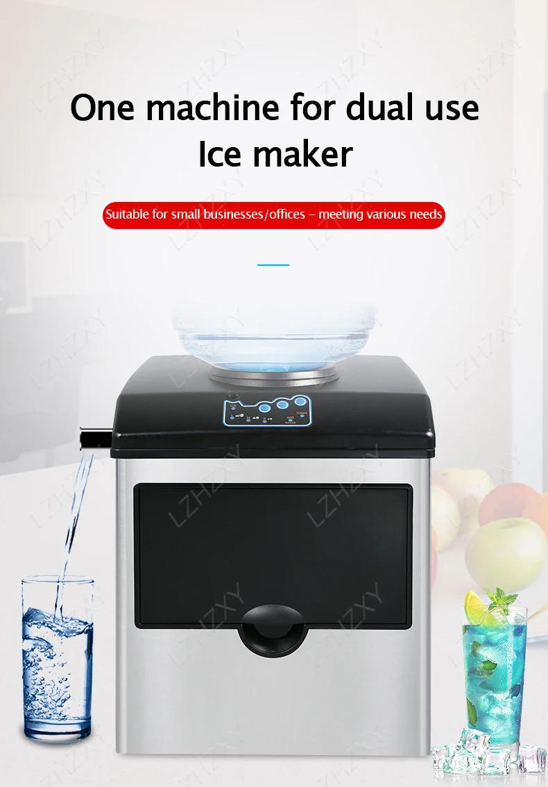 Description Picture 2 of item25KG Ice Maker Electric Commercial Ice Cube Maker Small Household Multifunctional Bottled Water Automatic English Panel