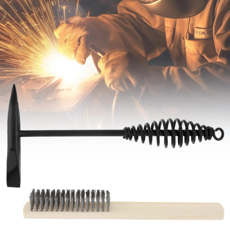 Description Picture 2 of item10.5 Inch Cone Vertical Chisel Coil Spring Handle Derusting Welding Chipping Slag Hammer for Welding with 7.78 Inch Wire Brush