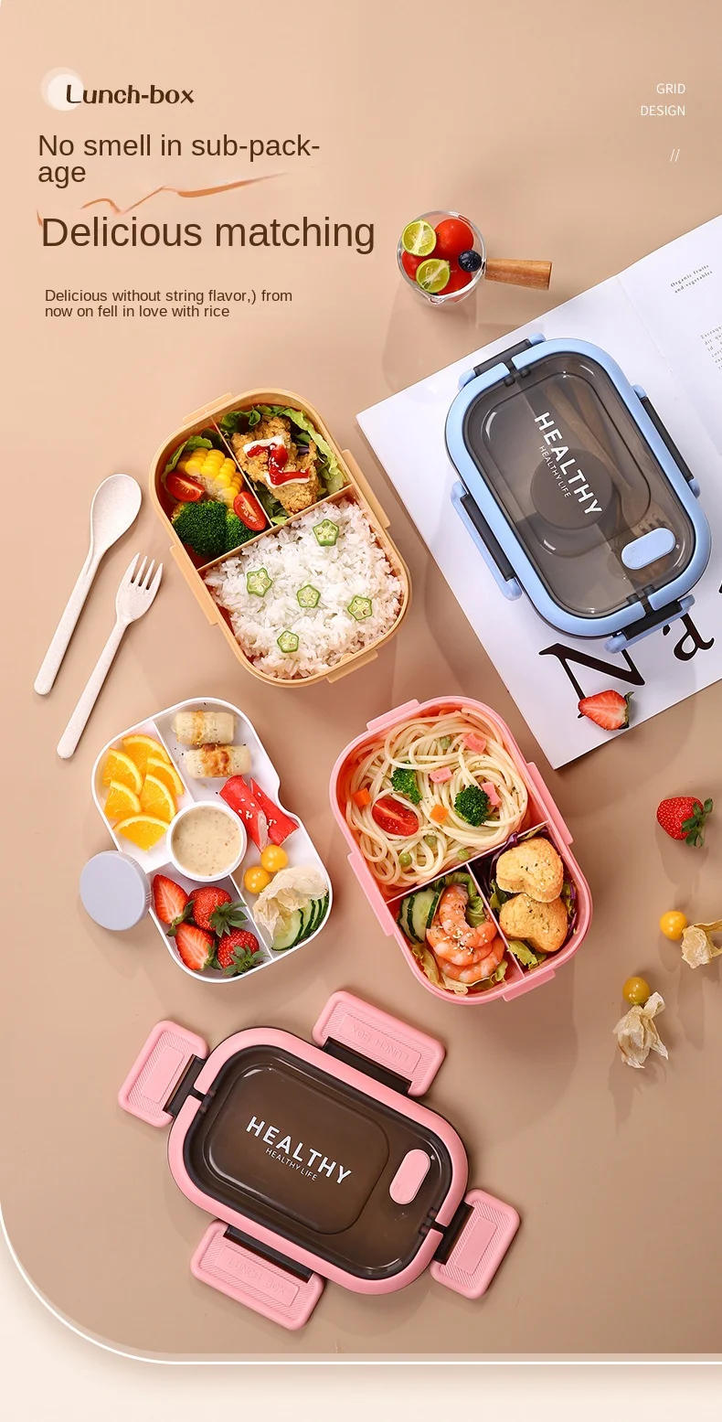 Description Picture 3 of itemLunch Box with Tableware for Office Workers Square Divided Microwave Oven Bento Box Leakproof Food Container for Picnic Camping