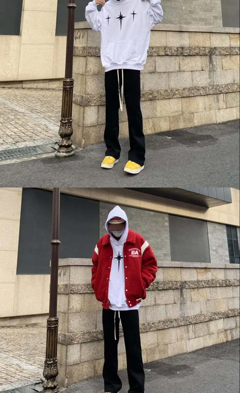 Description Picture 3 of itemAmerican Retro Drawstring Sweatpants for Men and Women, Trendy Sporty Casual Baggy Pants Black White Stylish Flared Trousers