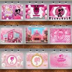 MINISO Pink Barbie Themed Party Backdrop Decor Baby Girl Kids Birthday Photography Background Charmmy Photo Studio Banner Props
