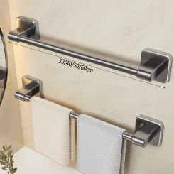 30/40/50/60cm Towel Bar Bathroom Nail-free Towel Rack Grey White Wall Mounted Bath Towel Rack Kitchen Pot Cover Rack Shoe Racks