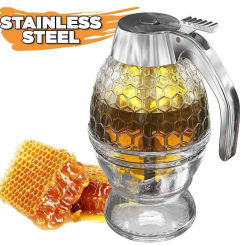 Squeeze Bottle Honey Jar Container Bee Drip Dispenser Kettle Storage Pot Stand Holder Juice Syrup Cup Home Kitchen Accessories