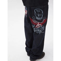 American Skull Embroidered Loose Casual Jeans Embroidered Baggy Jeans Denim Men Women Goth High Waist Wide Trousers Y2k Pants