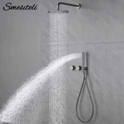Matte Black Shower Faucet Set Bathroom Wall Mounted 2 Ways Embedded Box Rainfall Shower Concealed Bathroom System Set