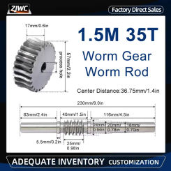 1pcs 1.5 Modulus 35 Teeth Reducer Worm Gear Process Hole And 1.5M Worm Rod Transmission Ratio 1:35 45# Steel For CNC Parts