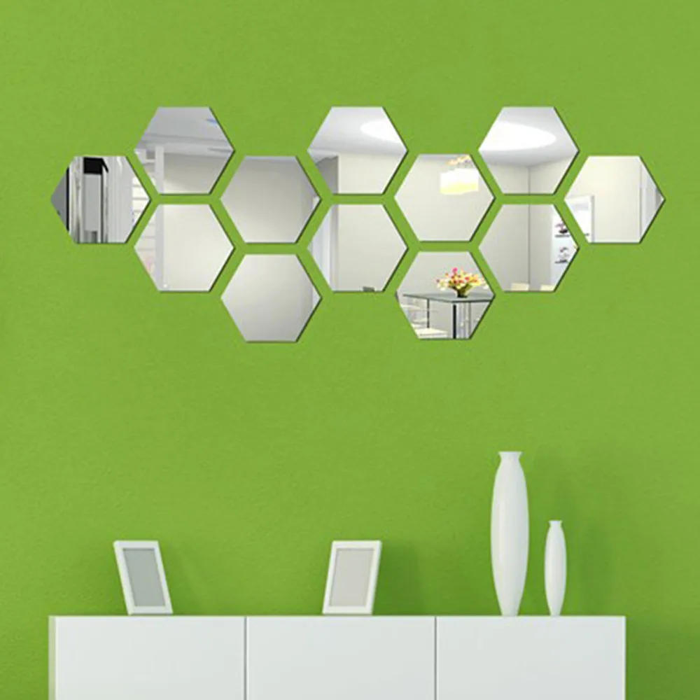 Description Picture 4 of item6/12PCS Hexagon Mirror Wall Stickers Acrylic Self Adhesive Mosaic Tile Decals for Room Decoration DIY Art Ornaments Gift
