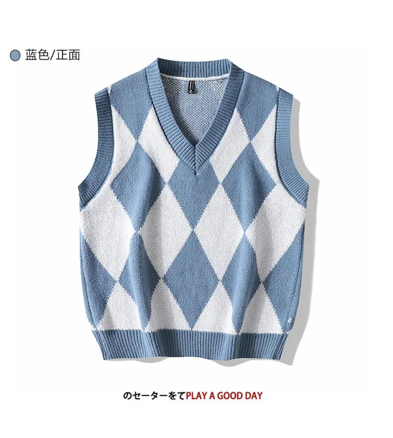 Description Picture 6 of itemMen's Autumn and Winter New V-neck Sweater Youth Thickened Sleeveless Sweater with Contrast Color Men's Vest Knit