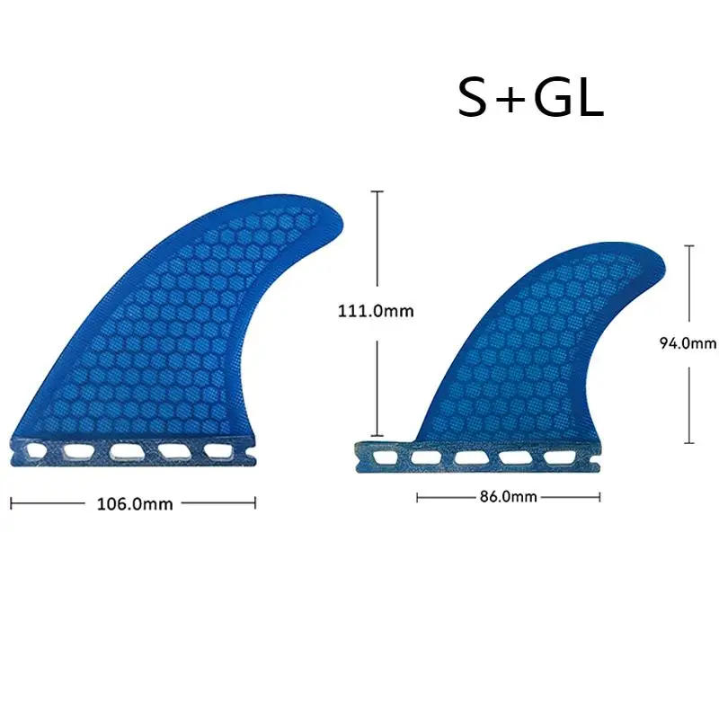 Description Picture 3 of itemS+GL/M+GL Surfboard Fins For UPSURF FUTURE Fin Plugs Quad Quilhas Honeycomb Blue/Orange Short Board Fins Fibreglass Surfing Fins