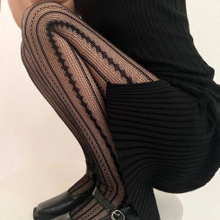 Black Red Women Lace Fishnet Pantyhose Lolita Tight Hollow Out White Silk Stockings JK High Waist Striped Tights Girls Stocking
