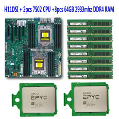 H11DSI rev2.0 Server Motherboard / 2* EPYC 7502 64C/128T 280W CPU Processor / 8* 64GB =512GB 2933mhz DDR4 RAM Memory 2P SP3 Co