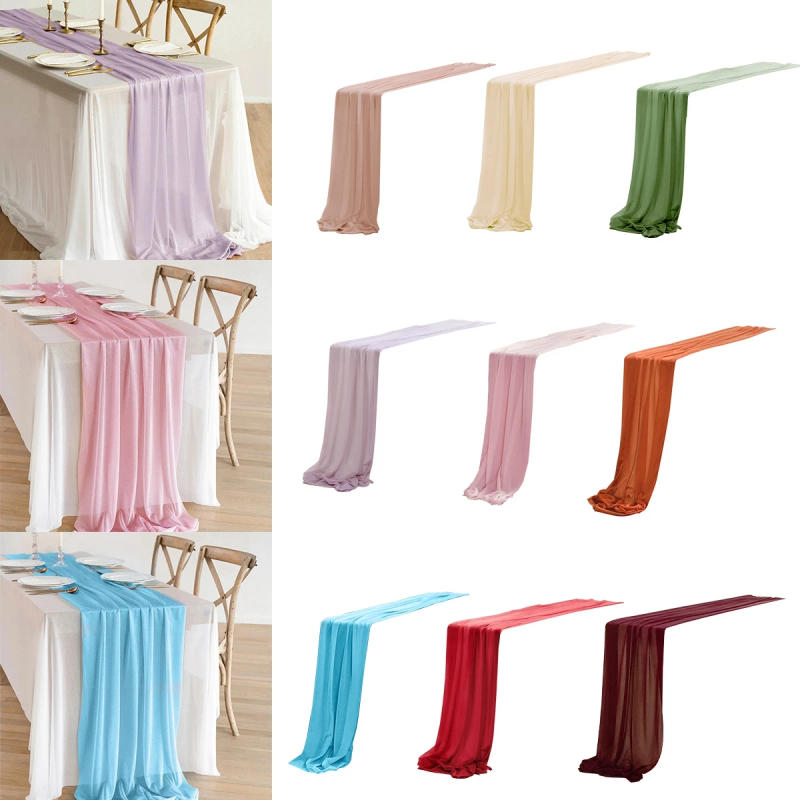 Description Picture 3 of item75X180cm Chiffon Table Runner Romantic Rustic Boho Wedding Birthday Party Table Decor Bridal Valentine's Day Dining Table Decor