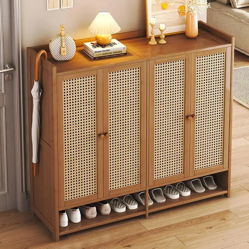 Description Picture 4 of item8-Tier Bamboo Shoe Cabinets with Door, 36-40 Pairs Freestanding Shoe Rack for Closet, Shoe Storage Cabinet for Entryway