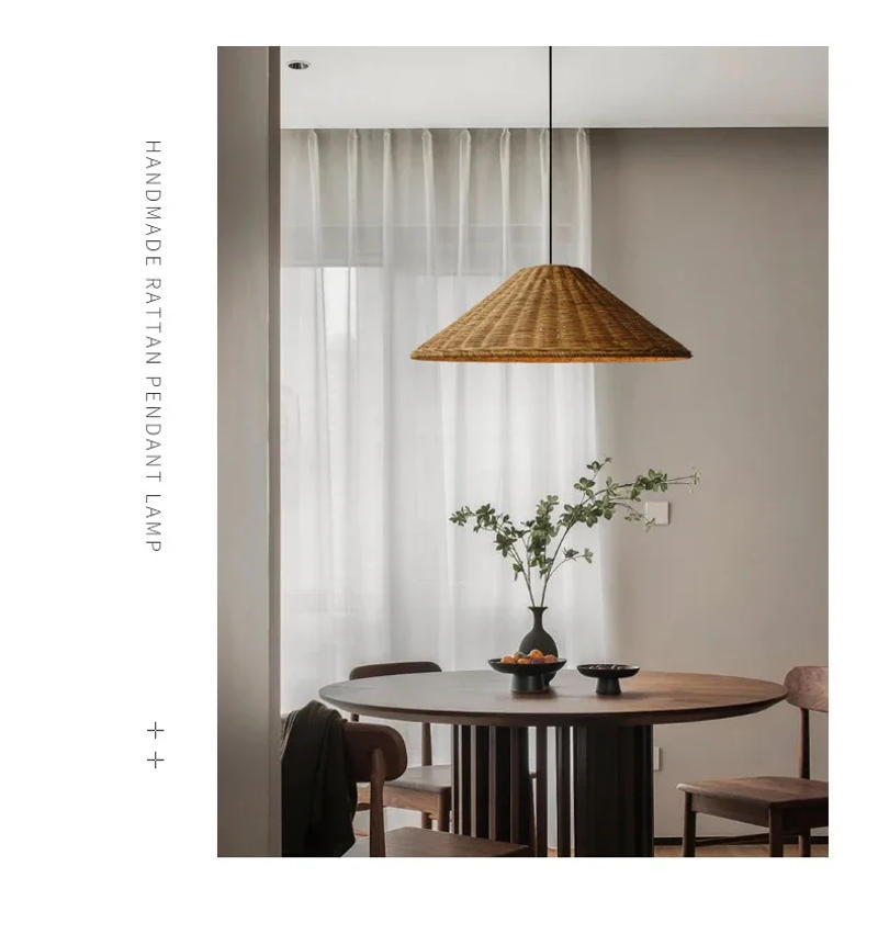 Description Picture 4 of itemHigh Quality Vintage Rattan Pendant Lights Hand Knitted Wicher Ceiling Suspension Table Dining Room Kitchen Hanging Lamps