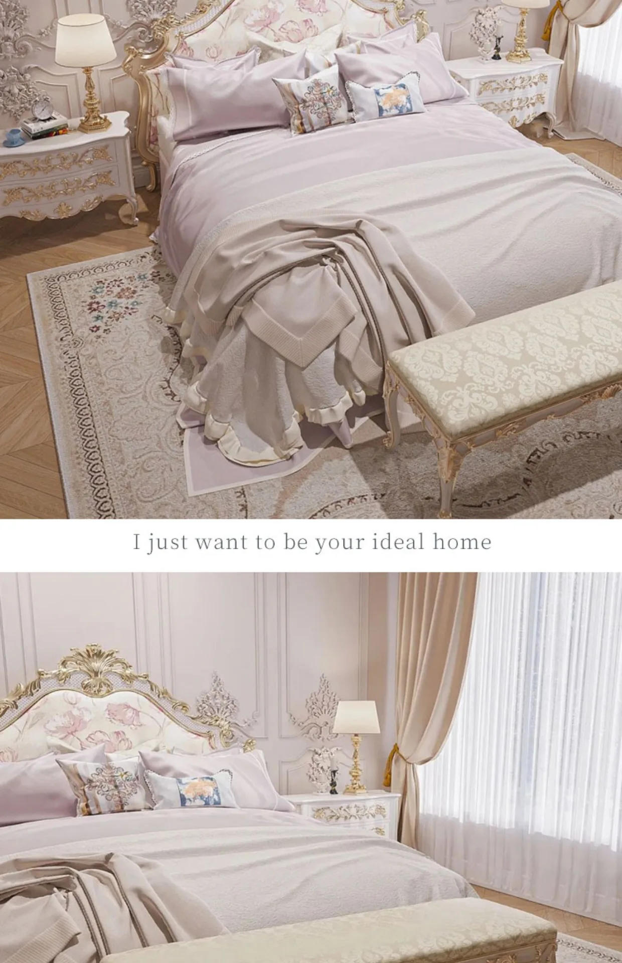 Description Picture 5 of itemHigh End Modern Double Bed Headboard European Luxury Platform King Size Bed Frame Wood Safe Sleeping Cama De Casal Furniture