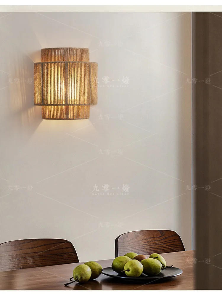 Description Picture 3 of itemJapanese Wall Lamp Retro Hemp Rope Living Room Bedroom Bedside Wall Lights for Home Atmosphere Aisle Balcony Rope Wall Lights
