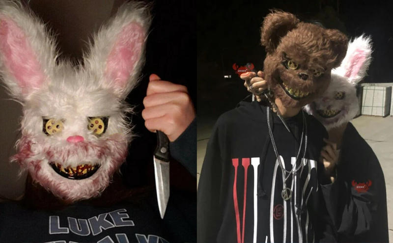 Description Picture 4 of itemLuminous Halloween Scary Mask Bear Rabbit Bunny Mask, Bloody Plush Head Mask, Cosplay Costume Props Halloween Party Itaewon 이태원